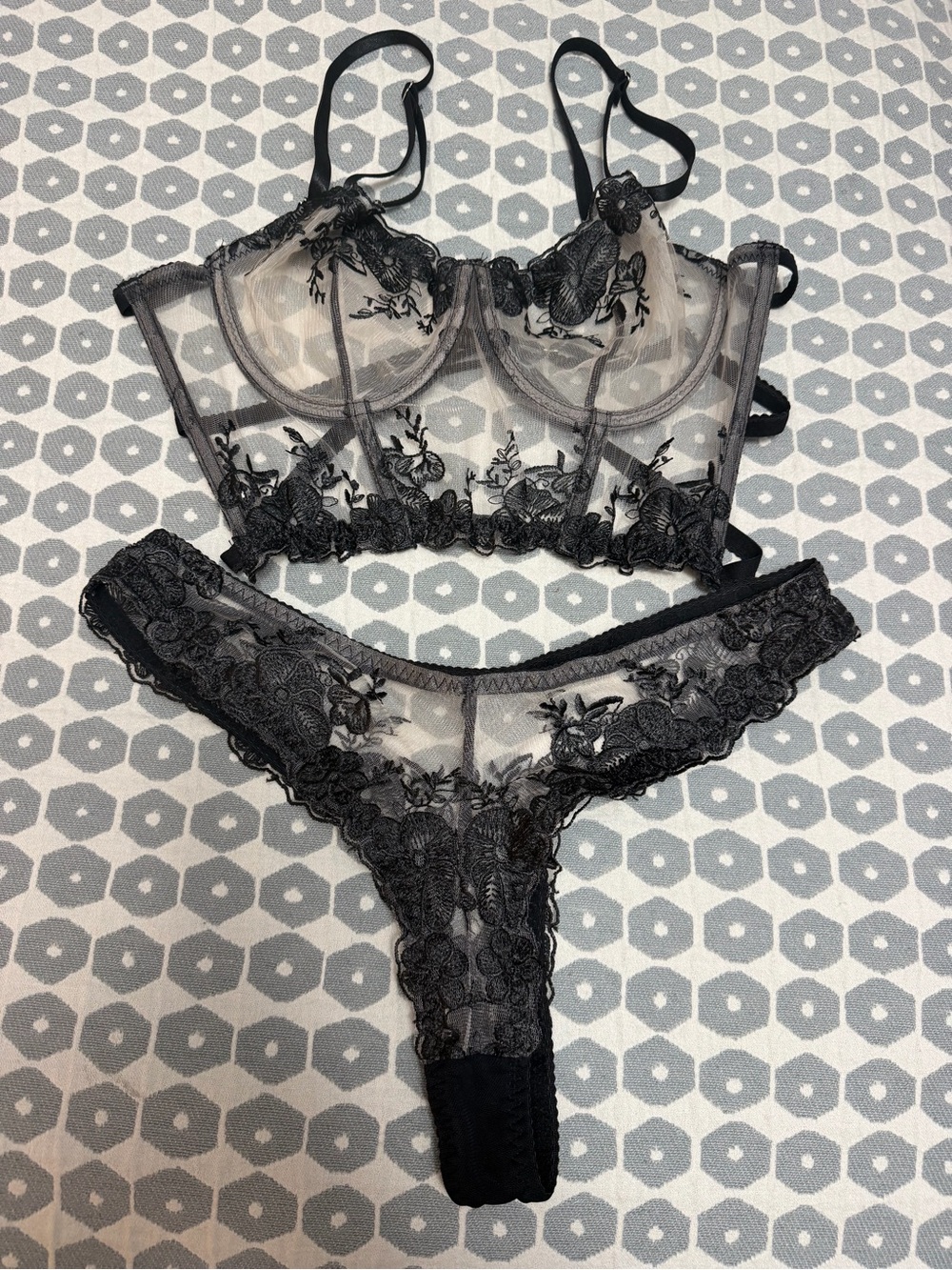 Sheer Black Lace Bralette & Thong Set